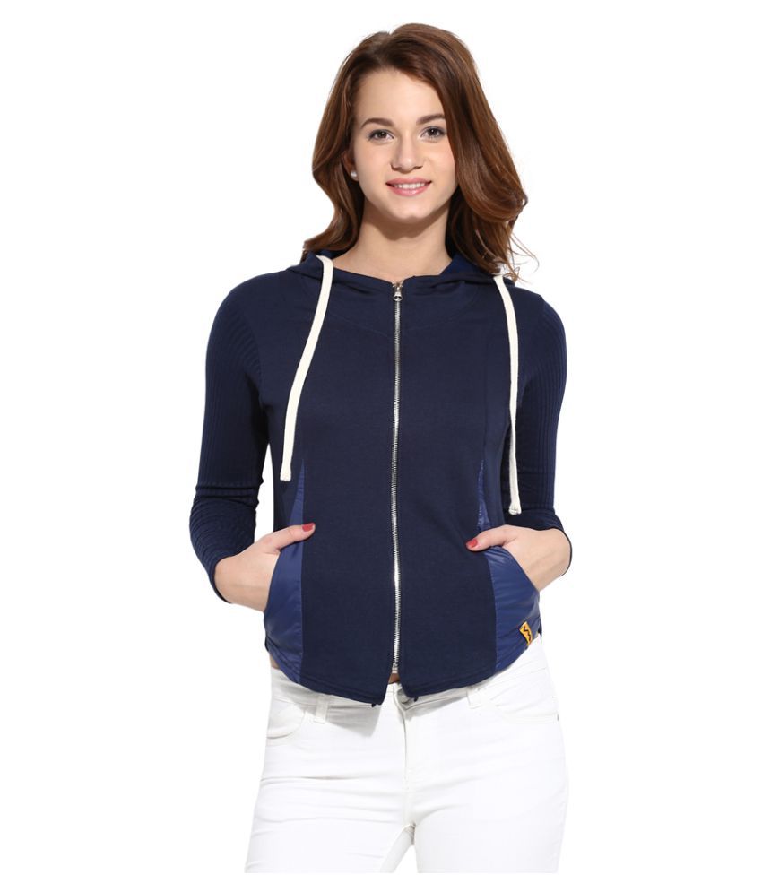     			Campus Sutra Blue Cotton Quiltted Jackets