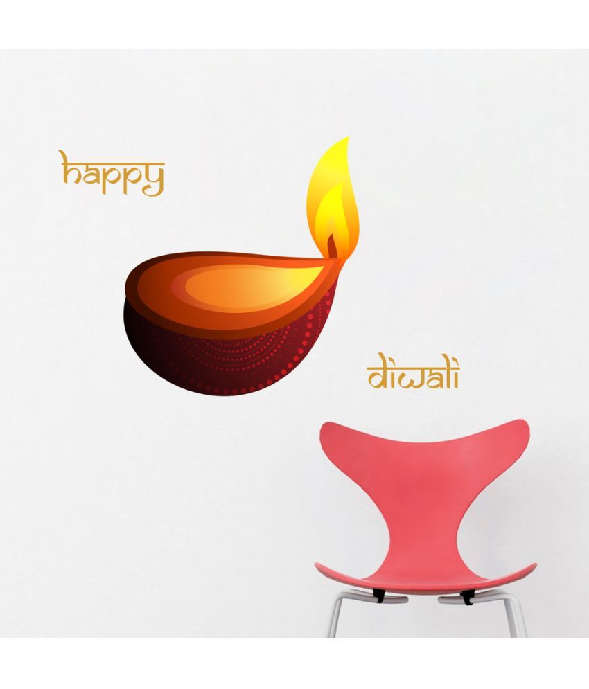     			Decor villa Happy Diwali Two Candle Vinyl Wall Stickers