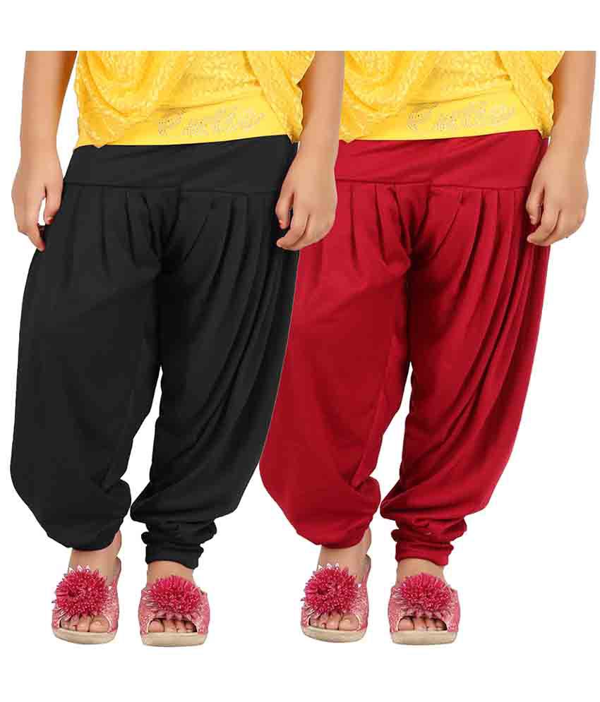     			Goodtry Girl's Viscose patiala Pack of 2 Black-Red