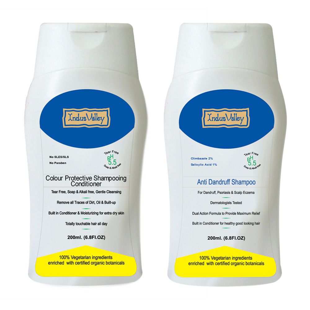 Indus Valley Anti Dandruff  Shampoo And Color Protection Shampoo + Conditioner 200 mL Pack of 2