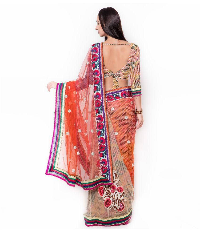 Jiya Fashion Multicoloured Net Saree - Buy Jiya Fashion Multicoloured