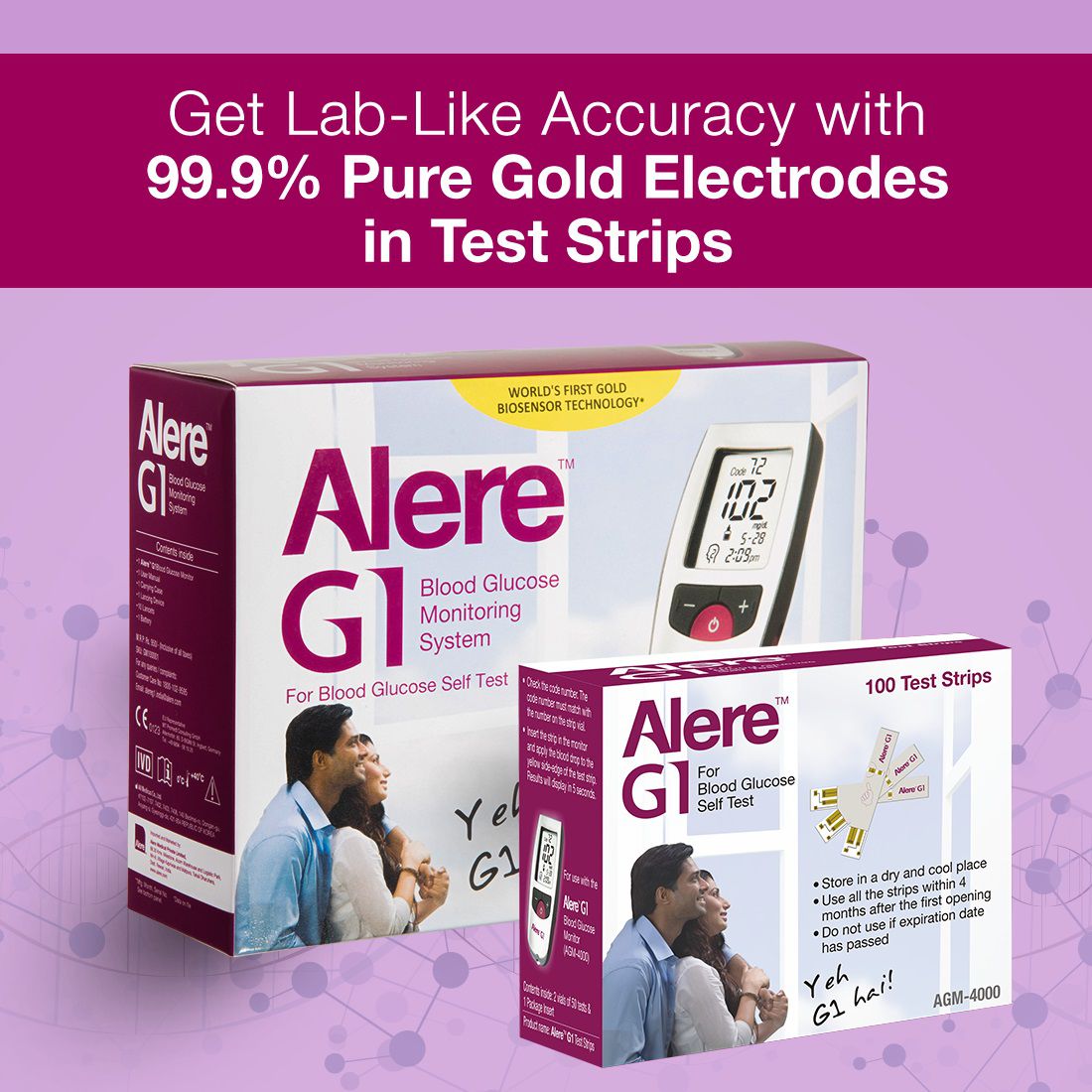     			Alere G1 Blood Glucose Monitor with 100 strips Pack