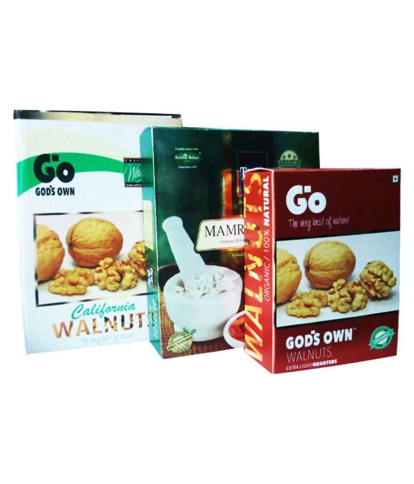Combo pack of 3 products California Walnuts 1 Kg, Mamra Almonds 500g, Go Organic Walnut(Without