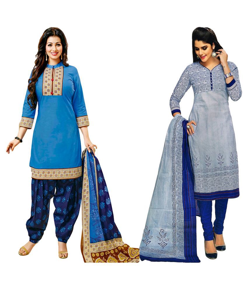 Chatri Fashions Blue and Beige Cotton Dress Material - Buy Chatri ...
