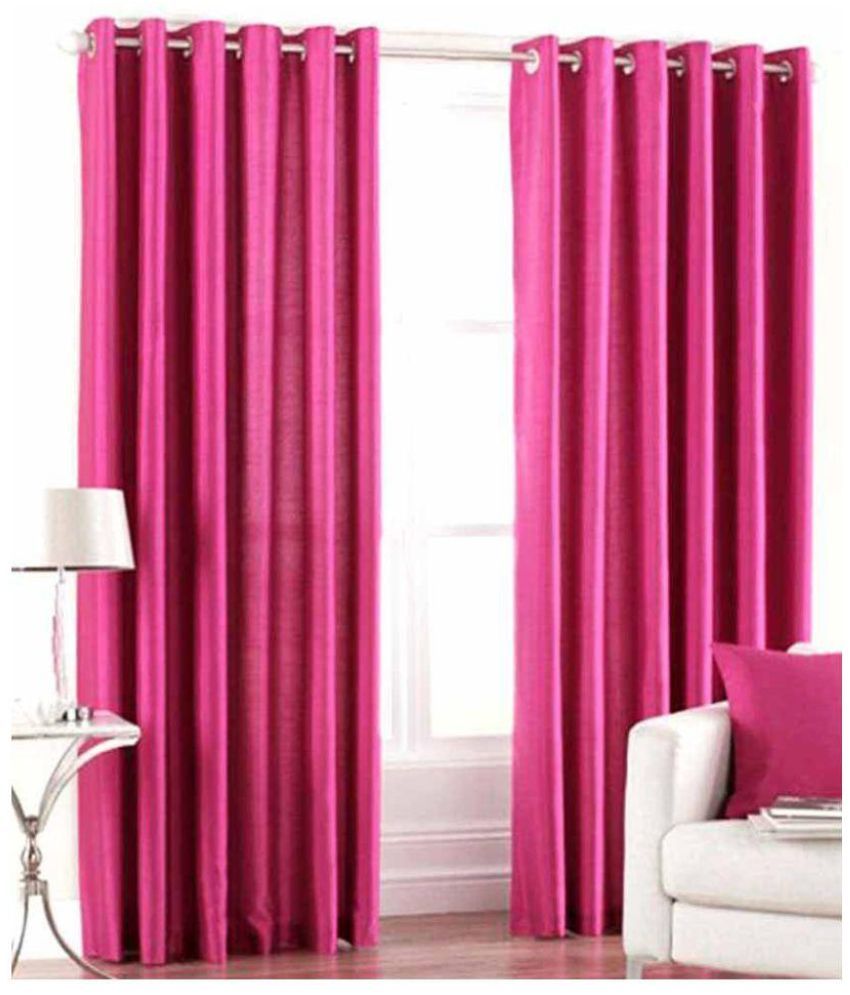     			Tanishka Fabs Floral Semi-Transparent Eyelet Door Curtain 7 ft Pack of 2 -Pink