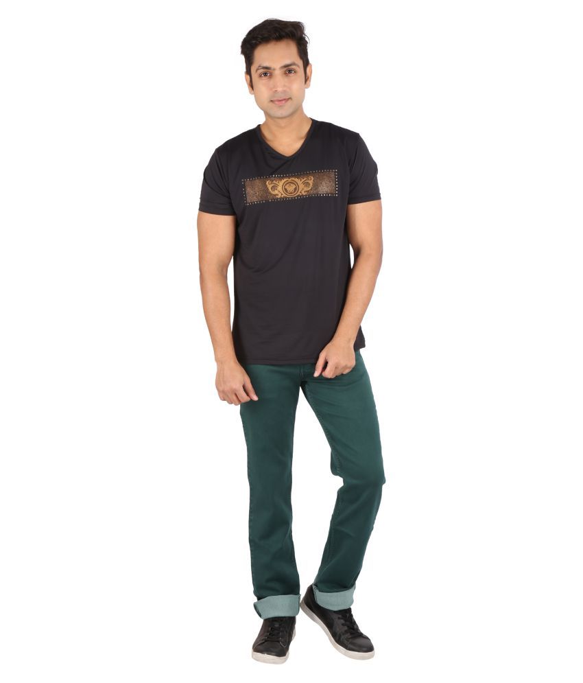 green slim jeans