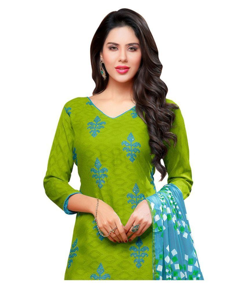 Saree Mall Green and Blue Jacquard Dress Material Buy
