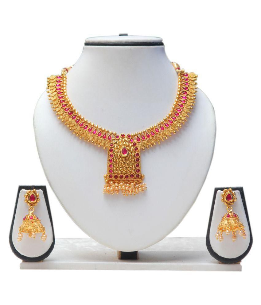 Swarajshop Golden Necklace Set - Buy Swarajshop Golden Necklace Set Online at Best Prices in ...