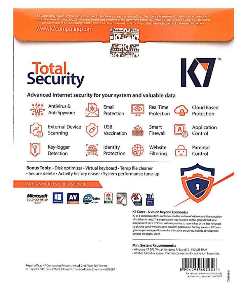 k7 total security 1 pc 1 year activation card