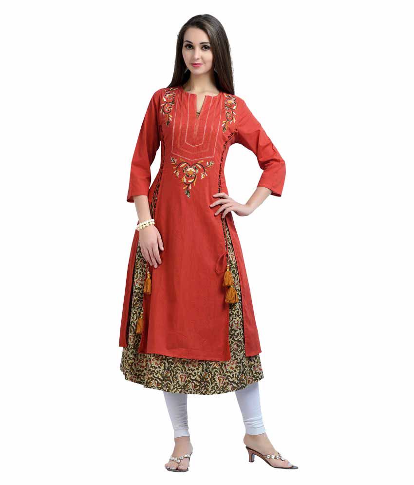 Zola Red Cotton Double Layered Kurti