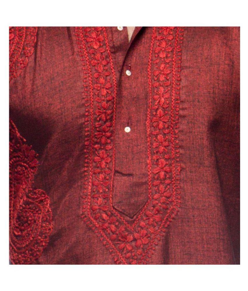 maroon chikan kurti
