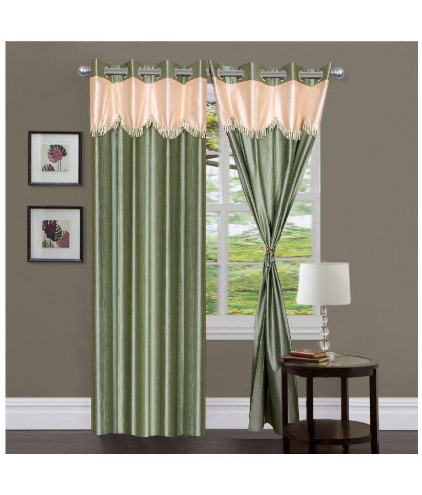     			Panipat Textile Hub Solid Semi-Transparent Eyelet Door Curtain 7 ft Pack of 2 -Green