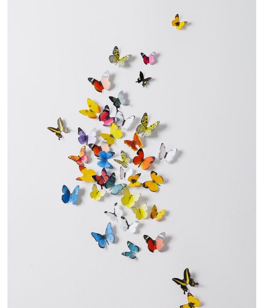     			Jaamso Royals Multi Color 3D Butterflies PVC Multicolour Wall Sticker - Pack of 1