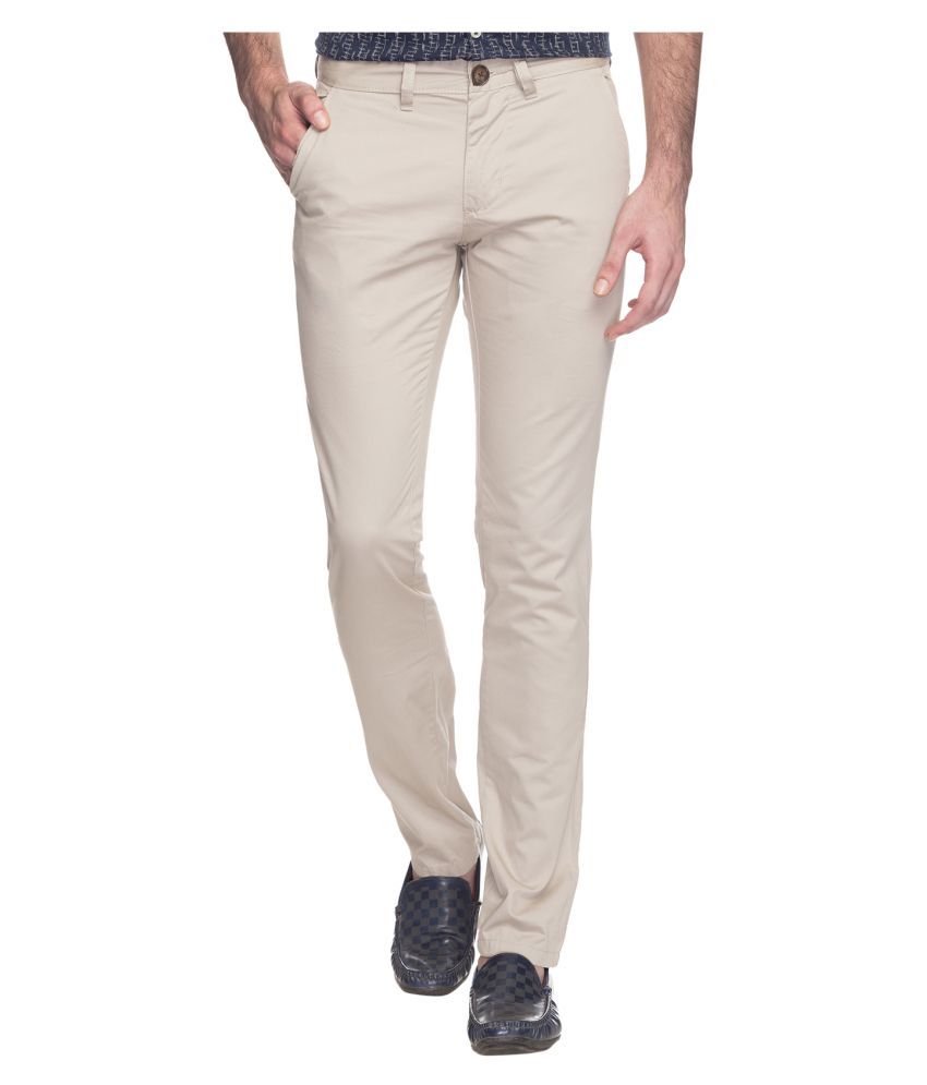 Dj\u0026C by FBB Off White Slim Fit Trousers 