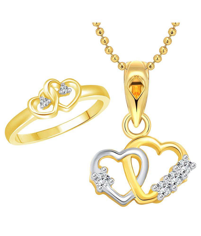     			Vighnaharta Golden Dual Heart Ring with Pendant Gold and Rhodium Plated Combo Set