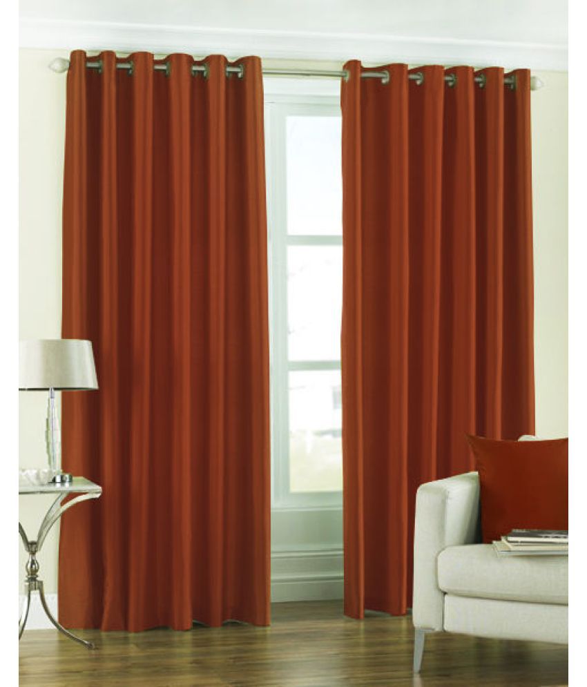     			Homefab India Plain Semi-Transparent Eyelet Long Door Curtain 9ft (Pack of 2) - Orange