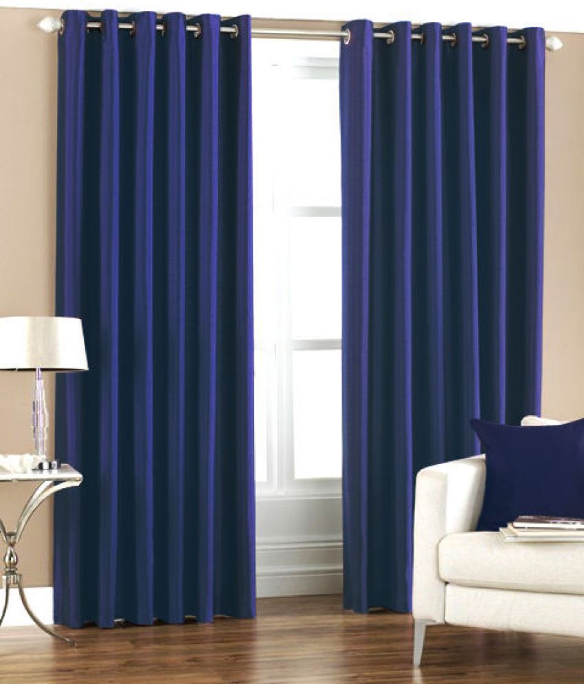    			Homefab India Plain Semi-Transparent Eyelet Window Curtain 5ft (Pack of 2) - Blue
