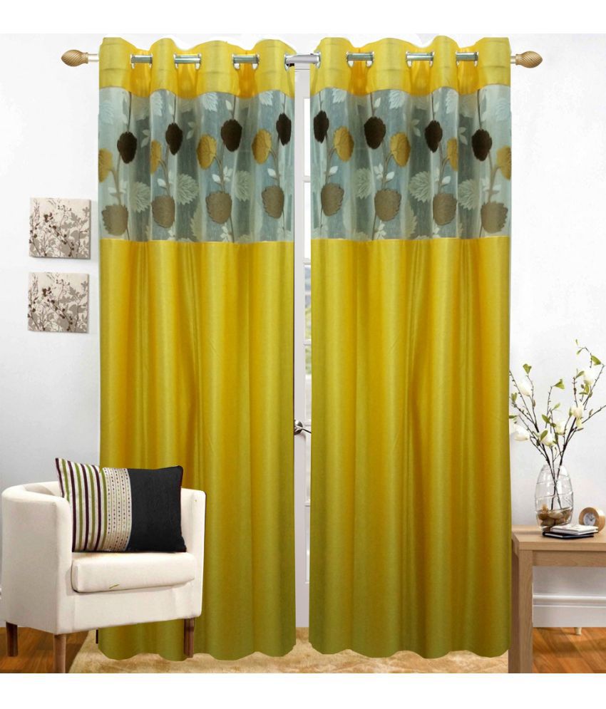     			Homefab India Plain Semi-Transparent Eyelet Door Curtain 7ft (Pack of 2) - Yellow