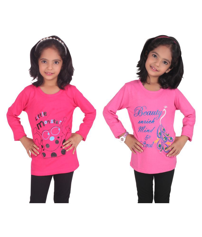     			Diaz Pink Cotton T-shirts - Pack of 2