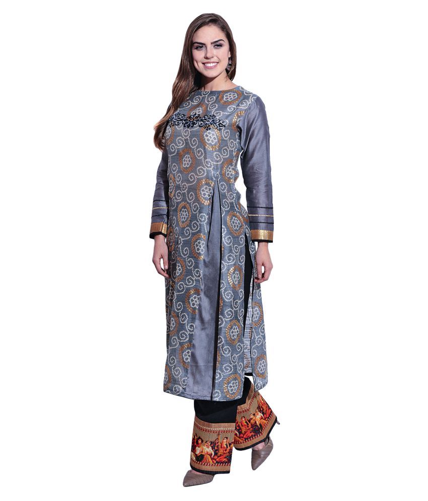 Stitchmiss Grey Mysore Silk Dress Material Buy