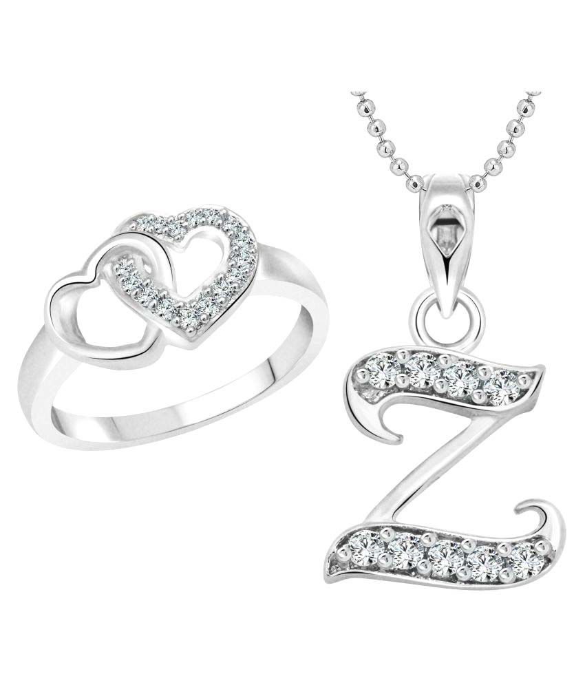     			Vighnaharta Heart Ring with Initial Alphabet ''Z'' Pendant Rhodium Plated Jewellery Combo set