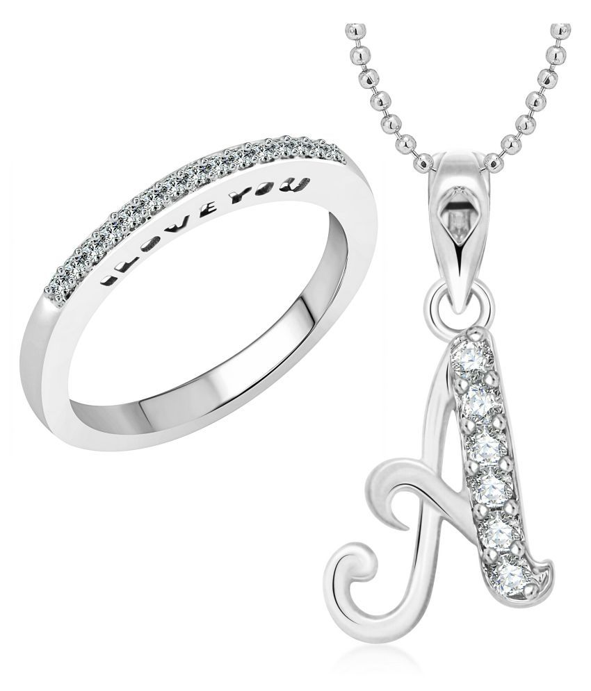     			Vighnaharta Silver Alloy Love Ring With Pendant