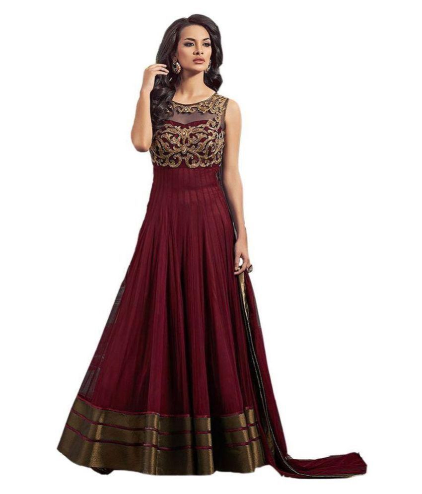 maroon net frock
