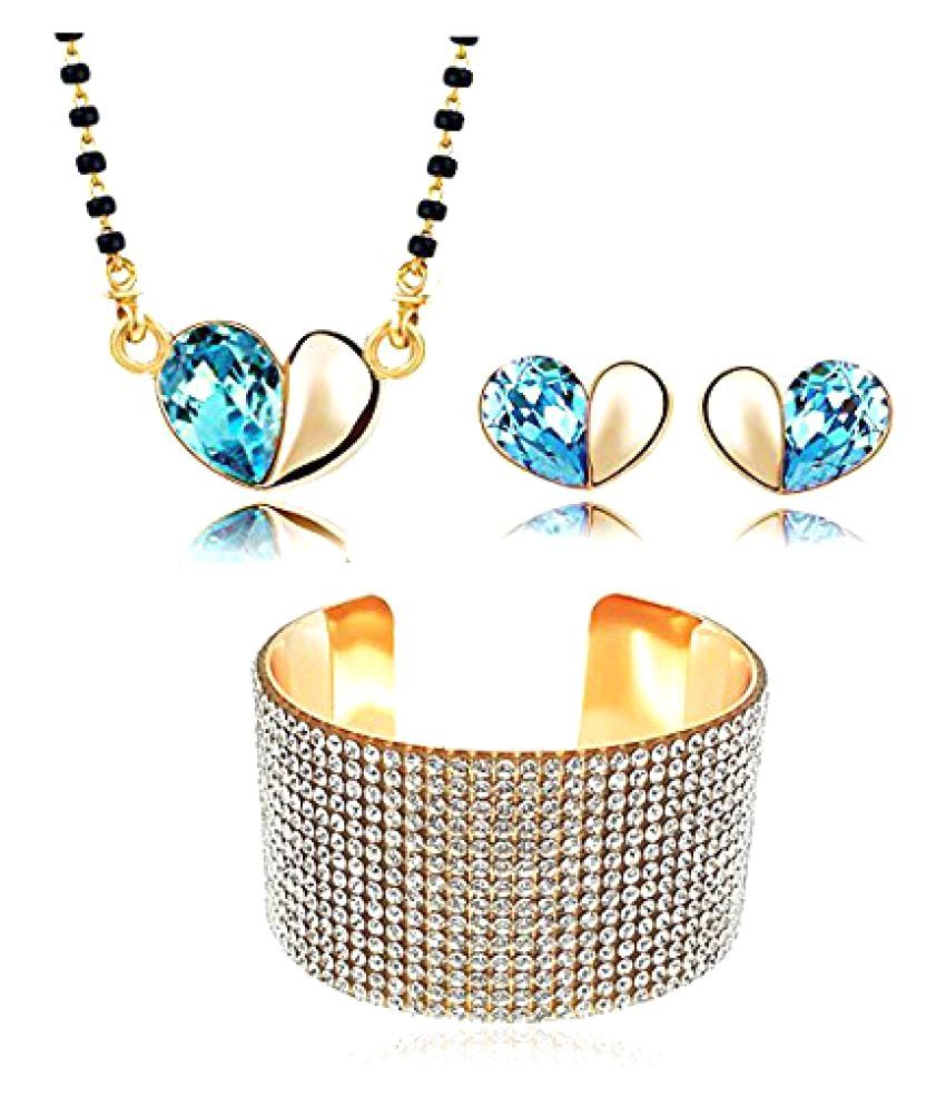     			YouBella Combo Of Crystal Studded Cuff with Mangalsutra & Earrings