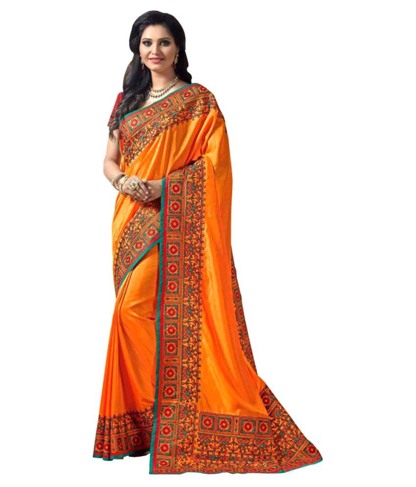 Sonal Saree Orange Crepe Saree - Buy Sonal Saree Orange Crepe Saree ...