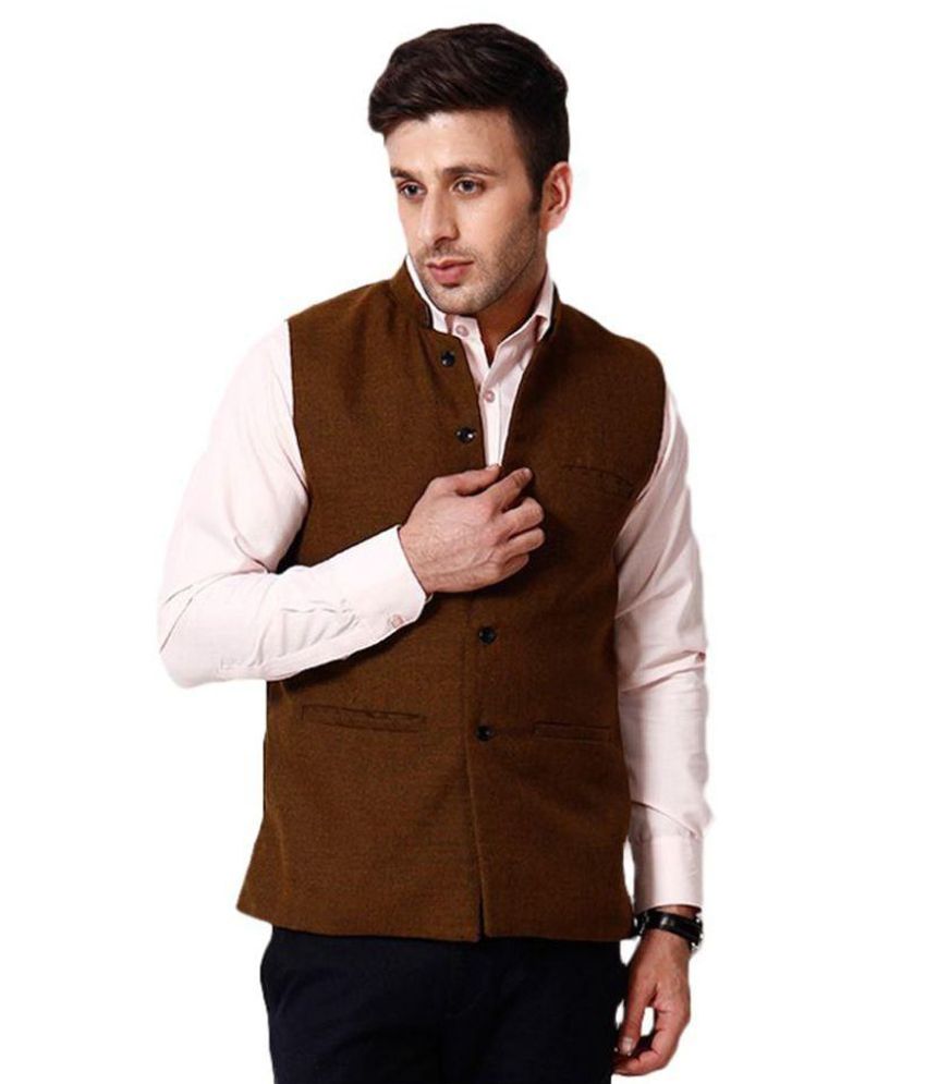 KP Brown Nehru Jacket - Buy KP Brown Nehru Jacket Online at Low Price ...