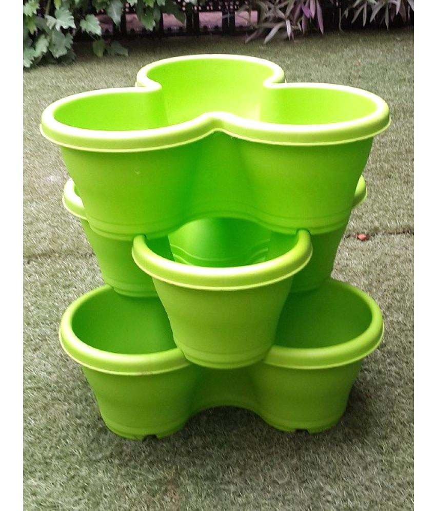 Chhajed Garden Green Plastic Stacking Flower Pot - Set of ...