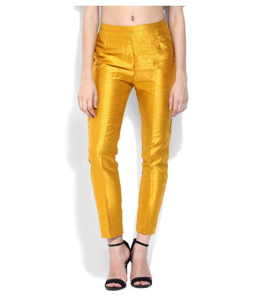 Buy Mustard Yellow Silk Cigarette Pants Online at Best Prices in India - Snapdeal
