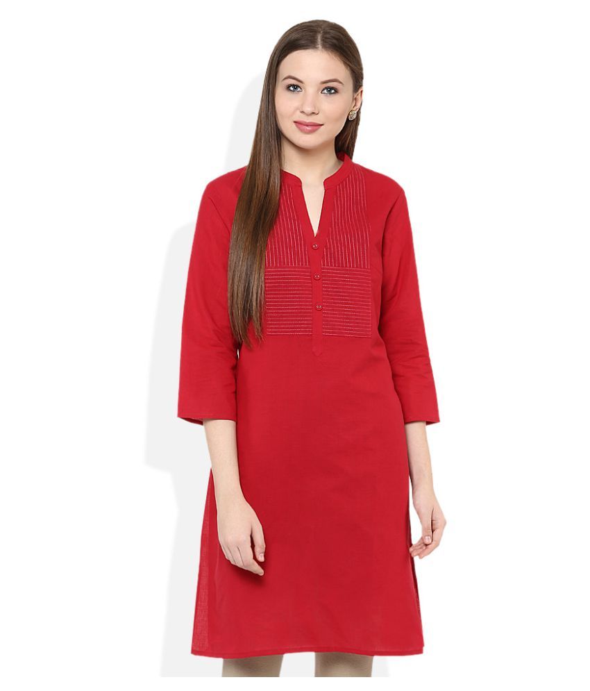 Rangmanch By Pantaloons Red Cotton Straight Kurti Buy Rangmanch By