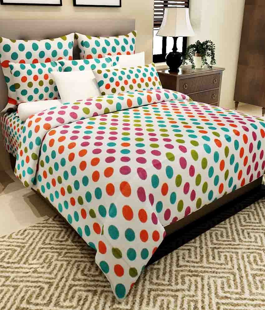     			Home Candy Multi-Colour Geometrical Cotton Double Bed Sheet With 2 Pillow Covers