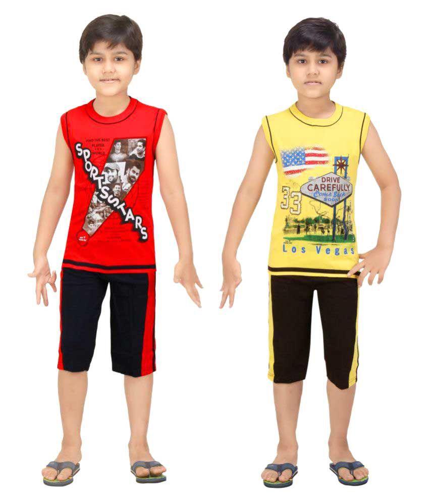 Colour Kids Boy's Sporty Night Wear By Colour Kids-Pack Of 2 Sets ...