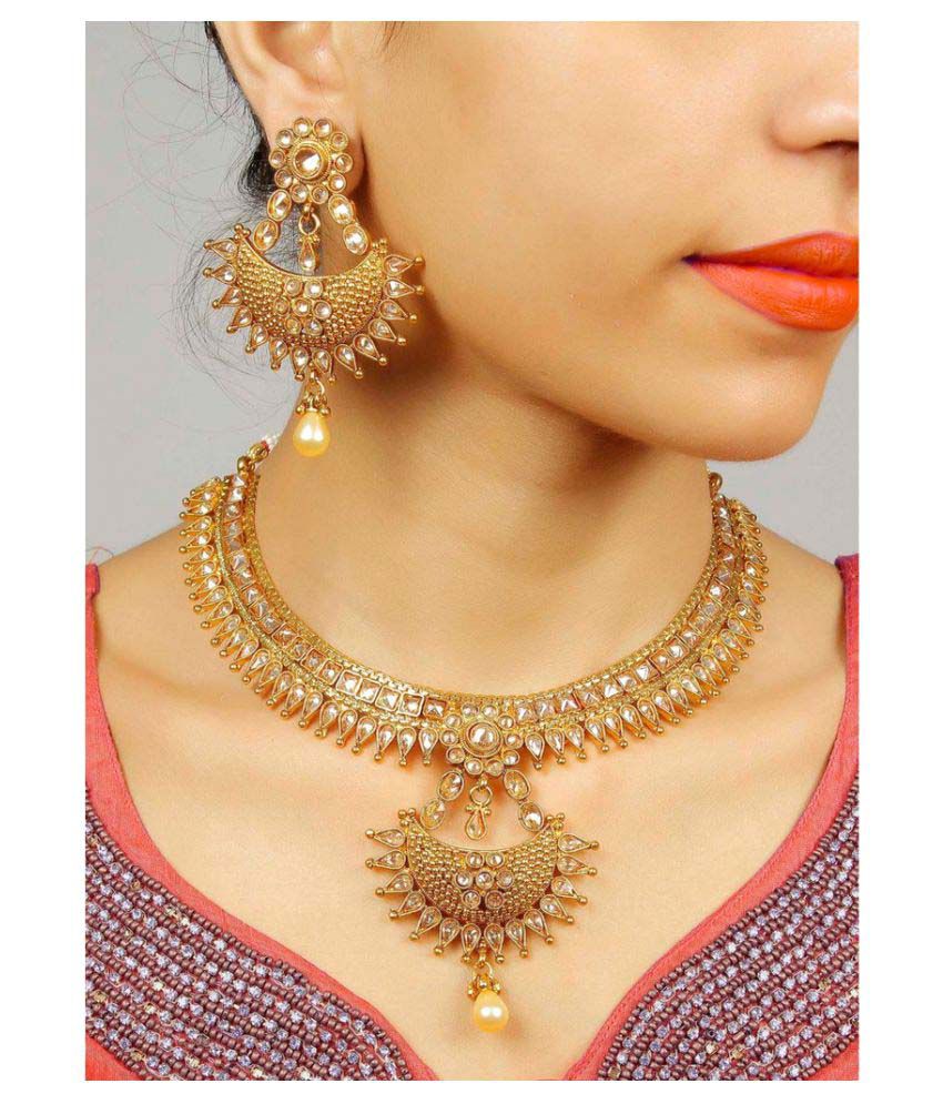 Much More Traditional 22k Gold Plated Polki Bridal Necklace Set with ...