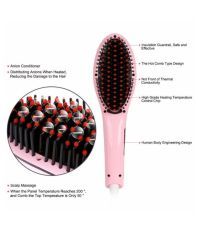 Nucleair HQT-906 LCD Temperature With Ceramic Brush Hair Straightener ( Pink )