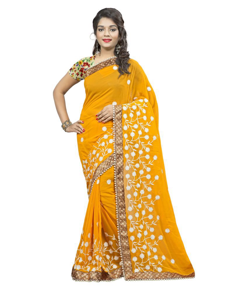 Mithila Yellow and Beige Georgette Saree - Buy Mithila Yellow and Beige ...