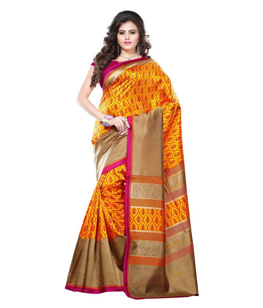 Piya Garments Orange and Beige Art Silk 