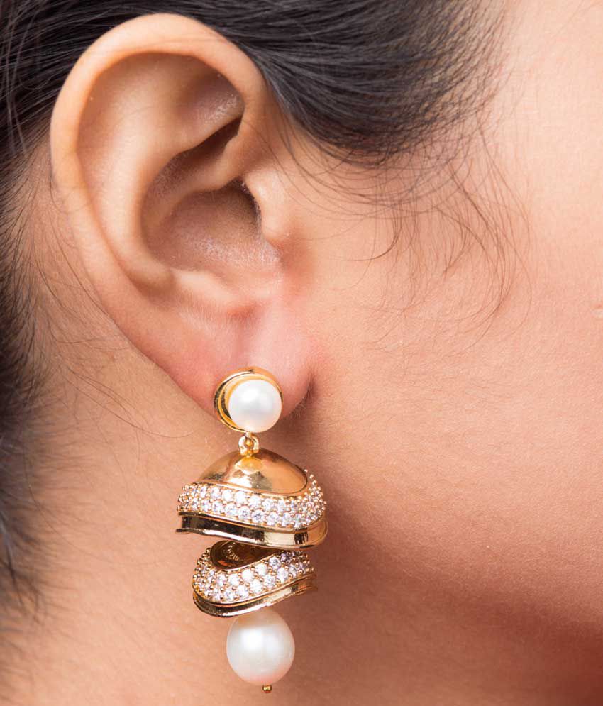 Chandrani Pearls Golden Jhumka Earrings 