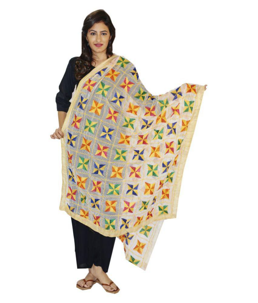 white phulkari dupatta with plain suits