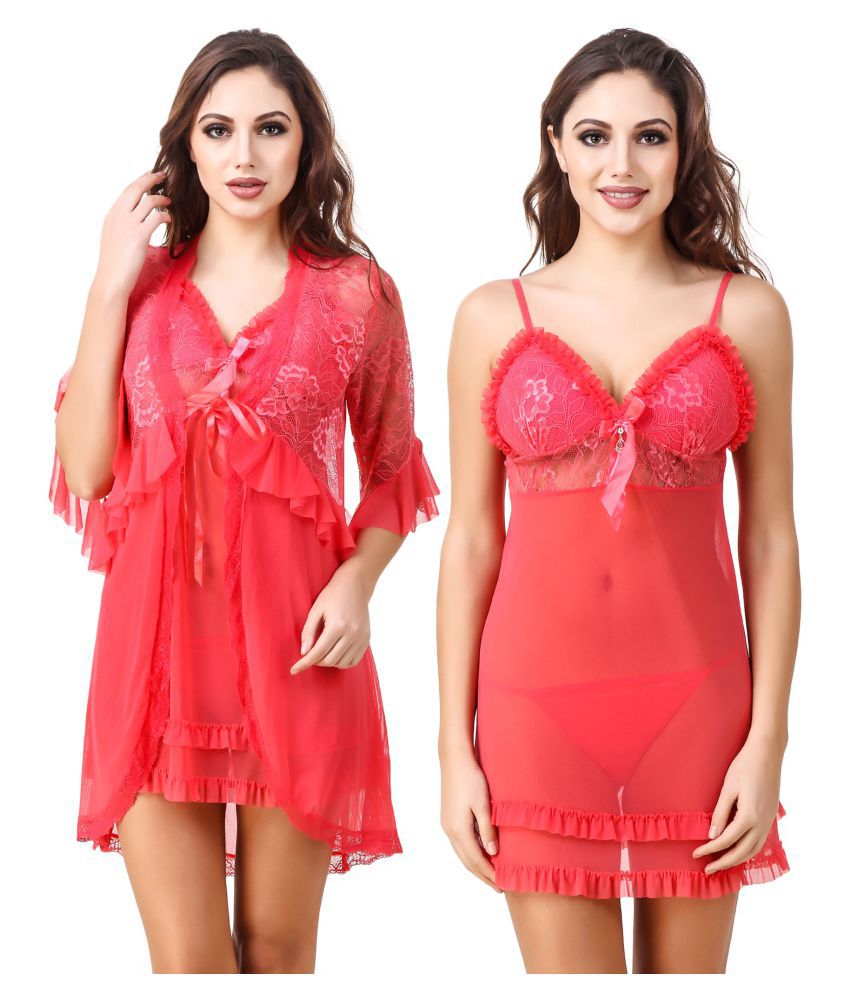     			Fasense Net Baby Doll Dresses With Panty
