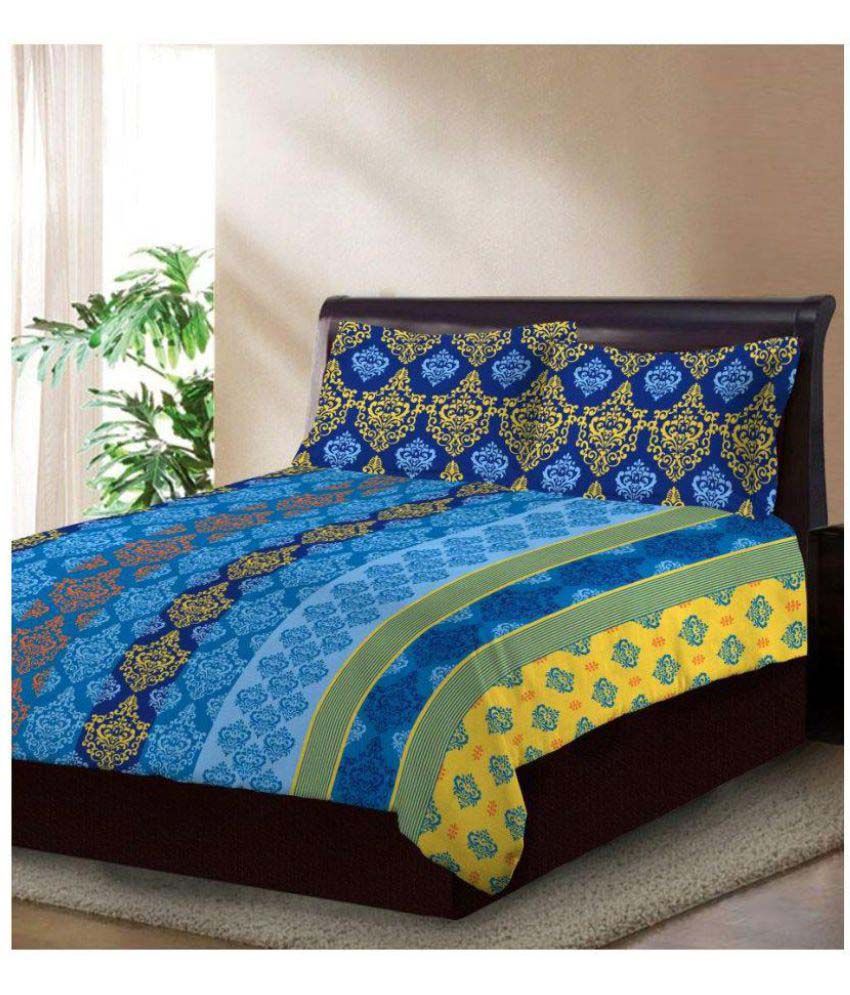 Bombay Dyeing Double Cotton Blue Printed Bed Sheet Buy Bombay Dyeing
