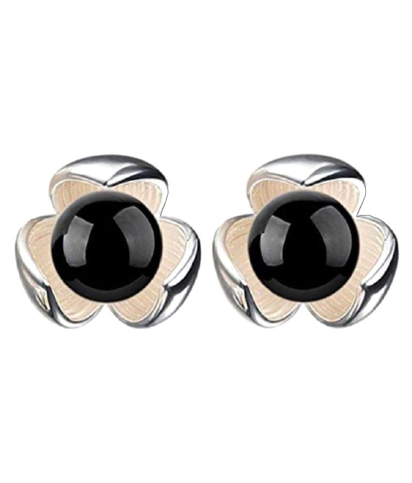 Z Fashion Black Stone Flower Stud Earrings Fashion Black Stone Flower Stud Earrings