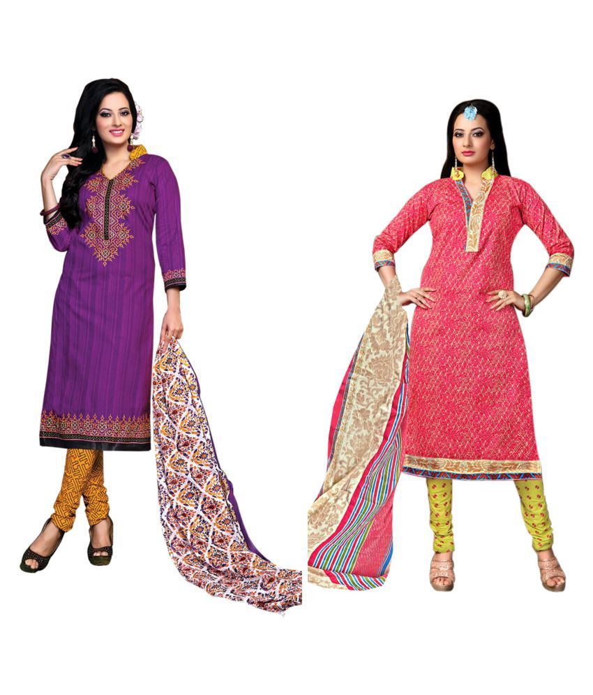 Sahari Designs Pink and Red Cotton Dress Material - Buy Sahari Designs ...