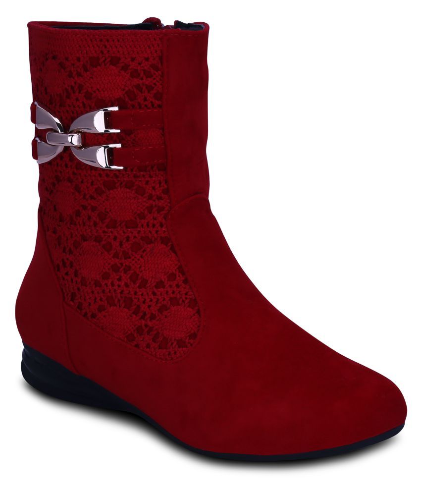 red mid calf booties