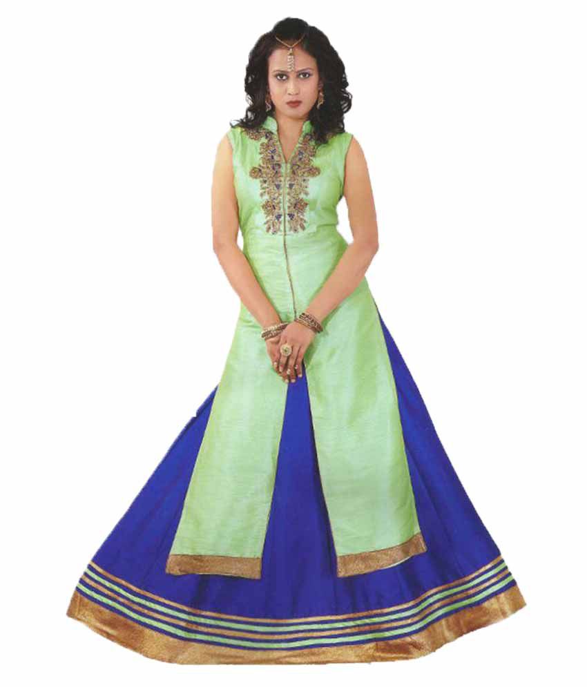 Sheer Sagar Blue Tussar Silk Stitched Lehenga - Buy Sheer Sagar Blue ...