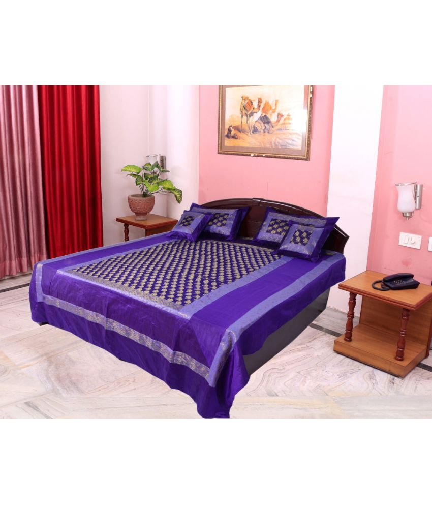 Jaipuri Collection King Silk Purple Embroidery Bedcover Buy Jaipuri