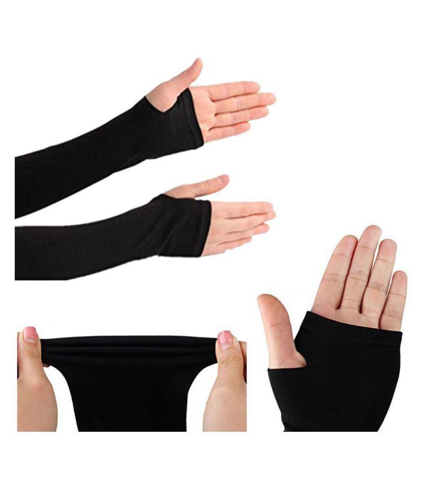 RRC Black Fingerless Arm Sleeve 1 Pair With Thumb Hole for All Sport ...