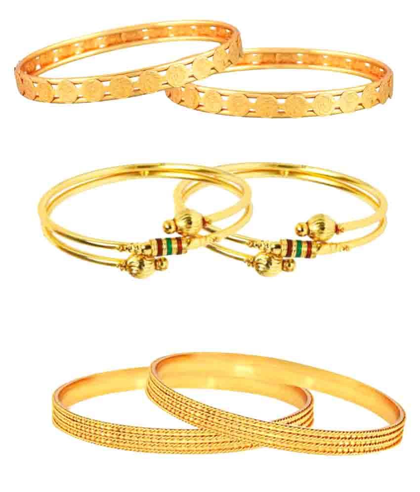     			Zeneme Antique Designer Gold Plated Bangle Combo - Set of 6